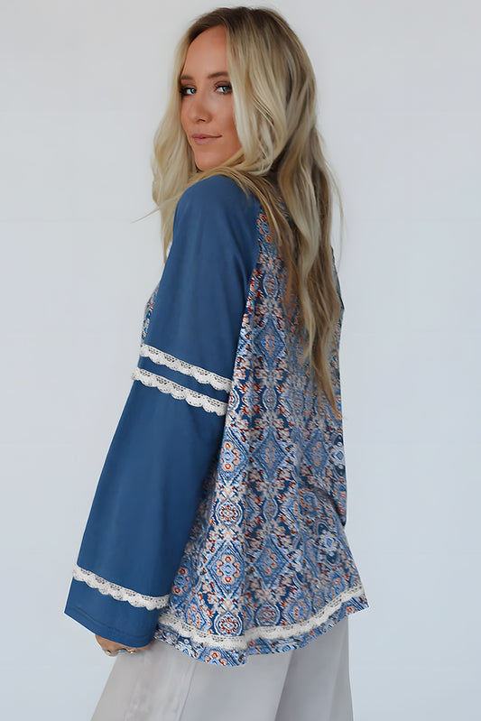 Lace Patchwork Ric Rac Raglan Long Sleeve Top