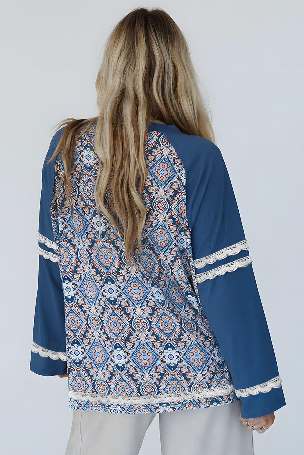 Lace Patchwork Ric Rac Raglan Long Sleeve Top