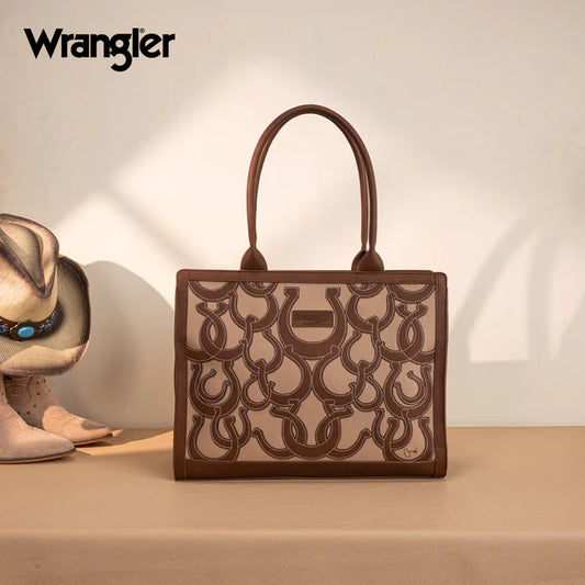 Wrangler Horseshoe Cutout Carry-All Large Tote Bag - Brown