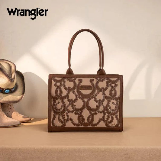 Wrangler Horseshoe Cutout Carry-All Large Tote Bag - Brown