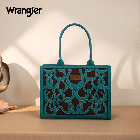 Wrangler Horseshoe Cutout Carry-All Large Tote Bag - Turquoise