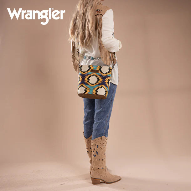 Wrangler Aztec Distressed Print Dual Sided Print Crossbody - Green