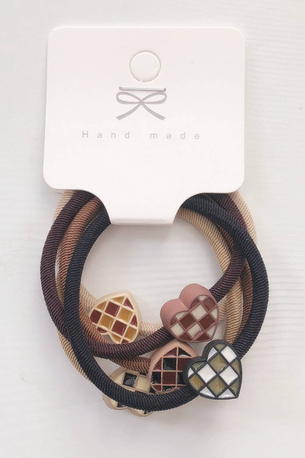 Checkered Heart Decor Hair Tie Set | 5pcs