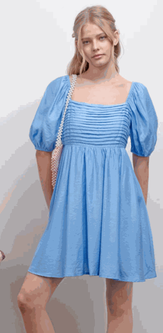 PLEATED DETAIL PUFF SLEEVE MINI DRESS