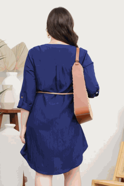 PLUS 3/4 SLEEVE BELTED MINI DRESS