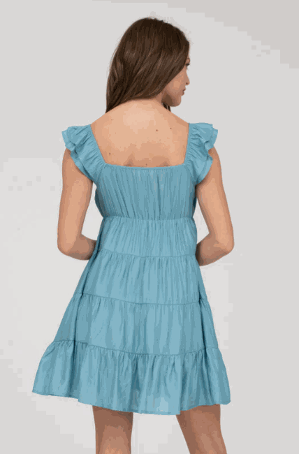 V NECK TIERED BABYDOLL MINI DRESS