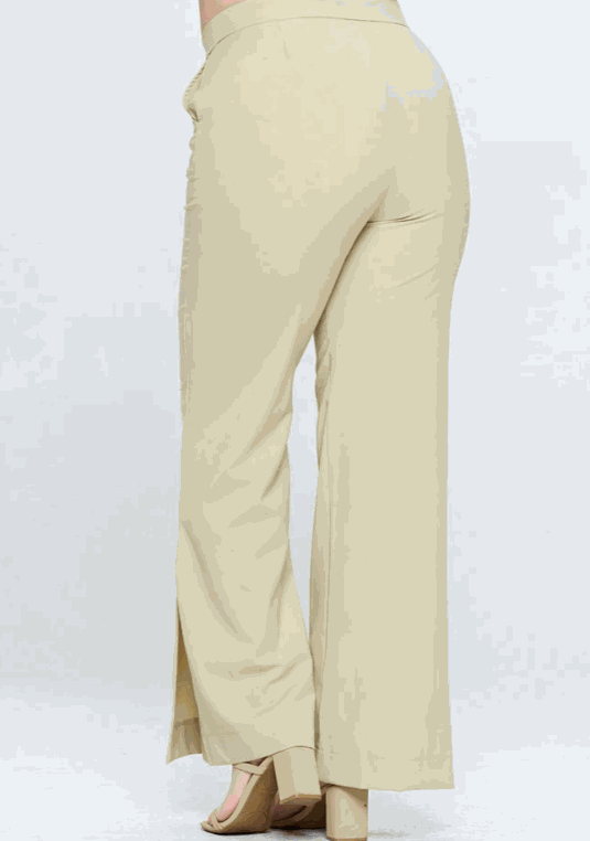 Plus Size Button Closure Pockets Wide Leg Pants