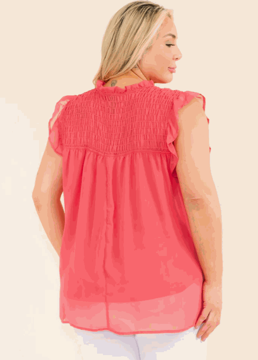 Solid Ruched Sleeveless Tunic Blouse Top- Plus Size