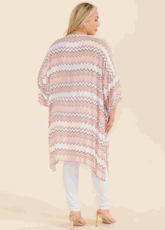 Plus Size Chevron Print Short-sleeve Kimono