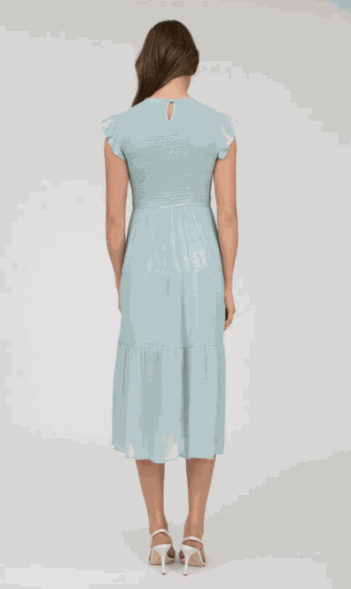 SMOCKED TIERED MIDI DRESS