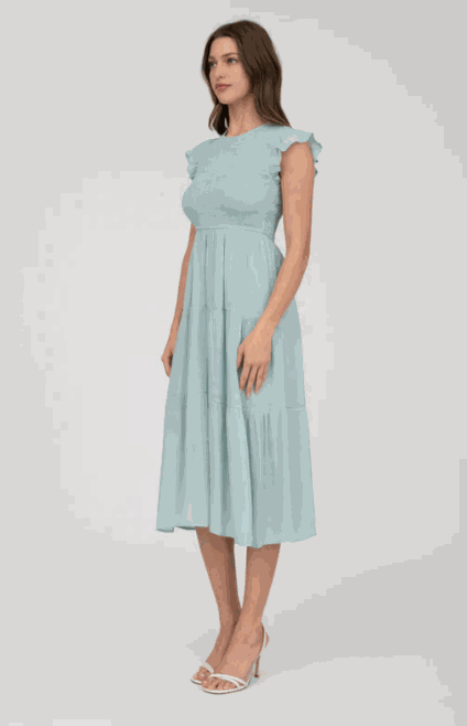 SMOCKED TIERED MIDI DRESS