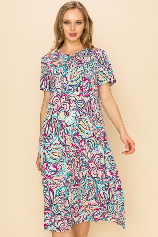 Bright Floral Print Dress