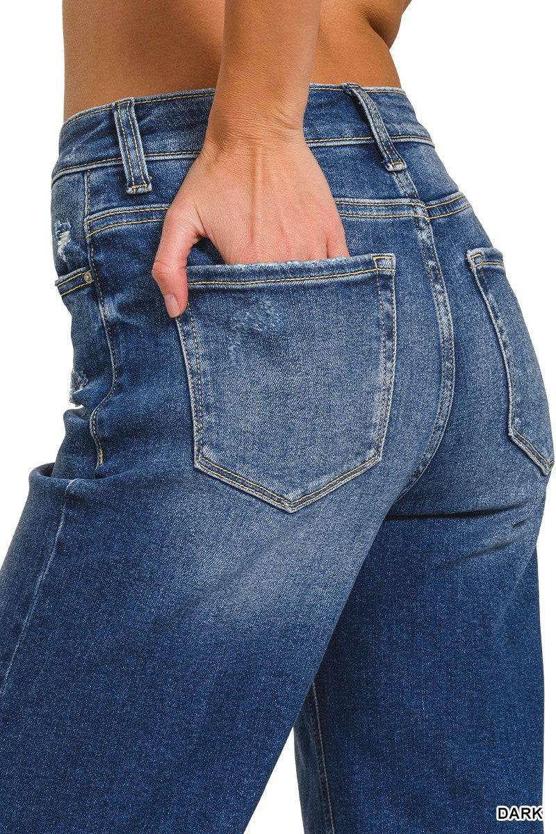 ZENANA- Distressed Raw Hem Denim Pants
