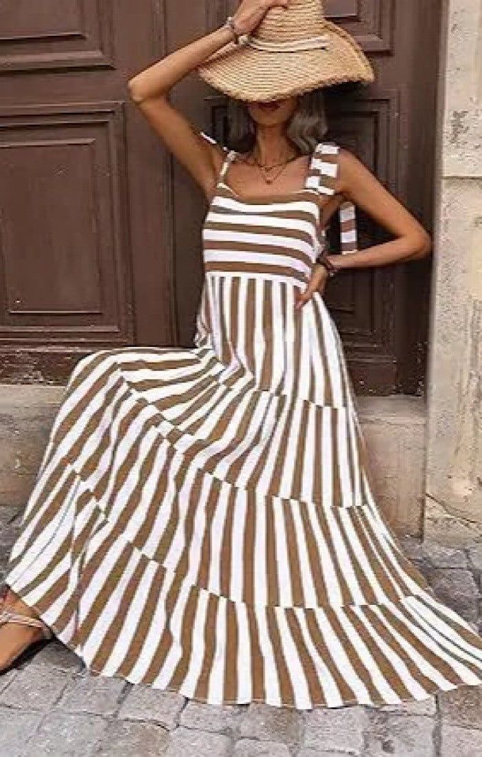 Brown Striped Maxi Dress