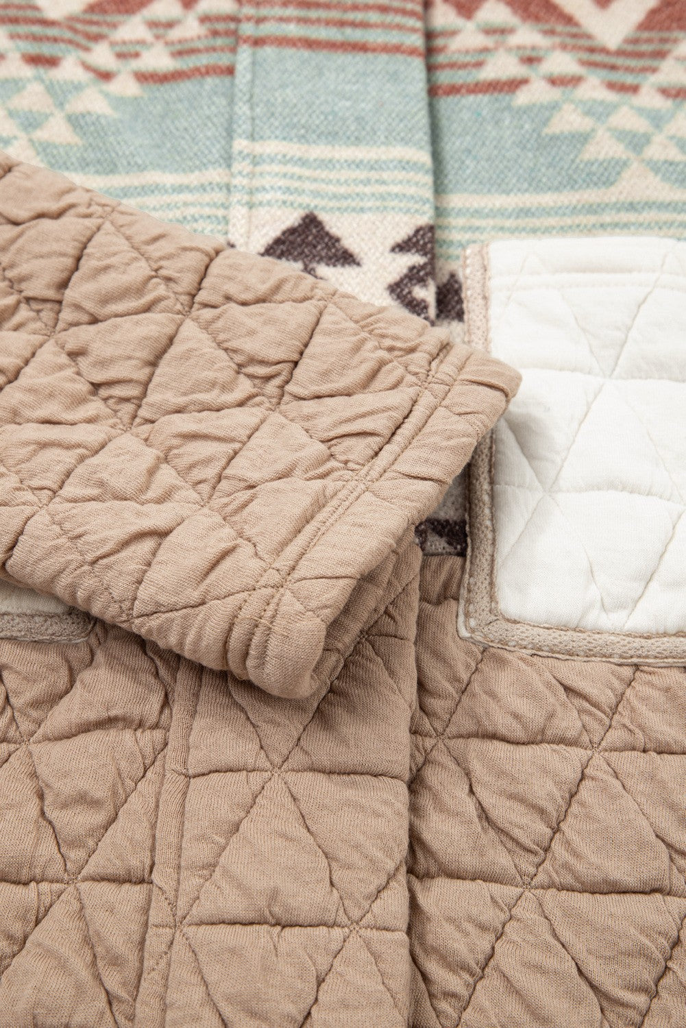 Geometric Quilted Patchwork Vintage Jacket - quilted fabric and cuff detail closeup
