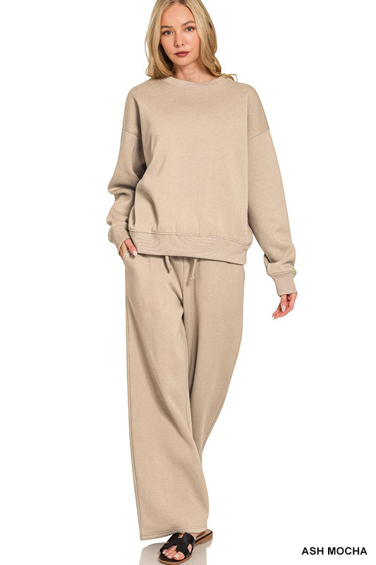 ZENANA- Fleece Long Sleeve Pullover & Sweatpants Set