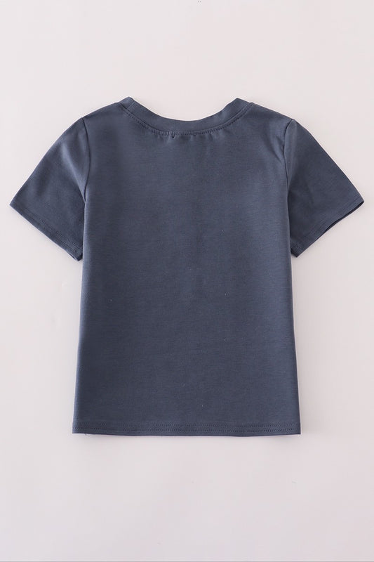 Blue Embroidered Pumpkin Top