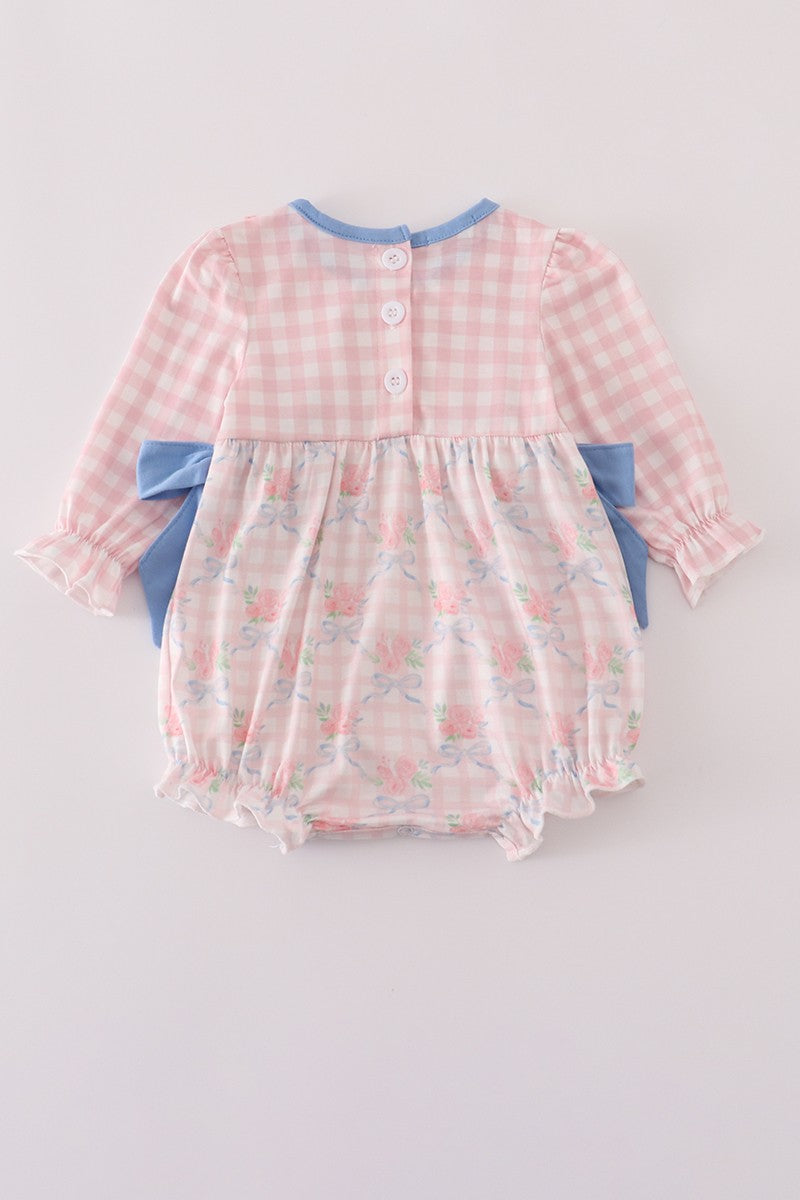 Pink Floral Print Ruffle Bow Bubble
