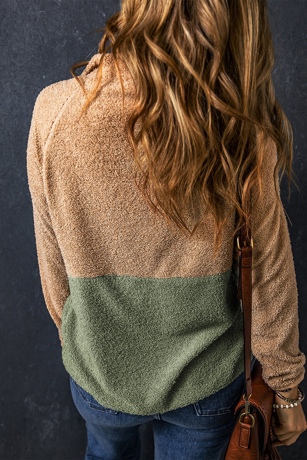 Two Toned Color Block Half Zip Fleece Sweatshirt