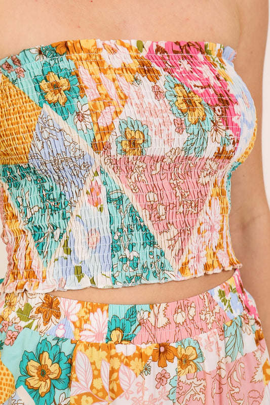 Patchwork Boho Smocked Top