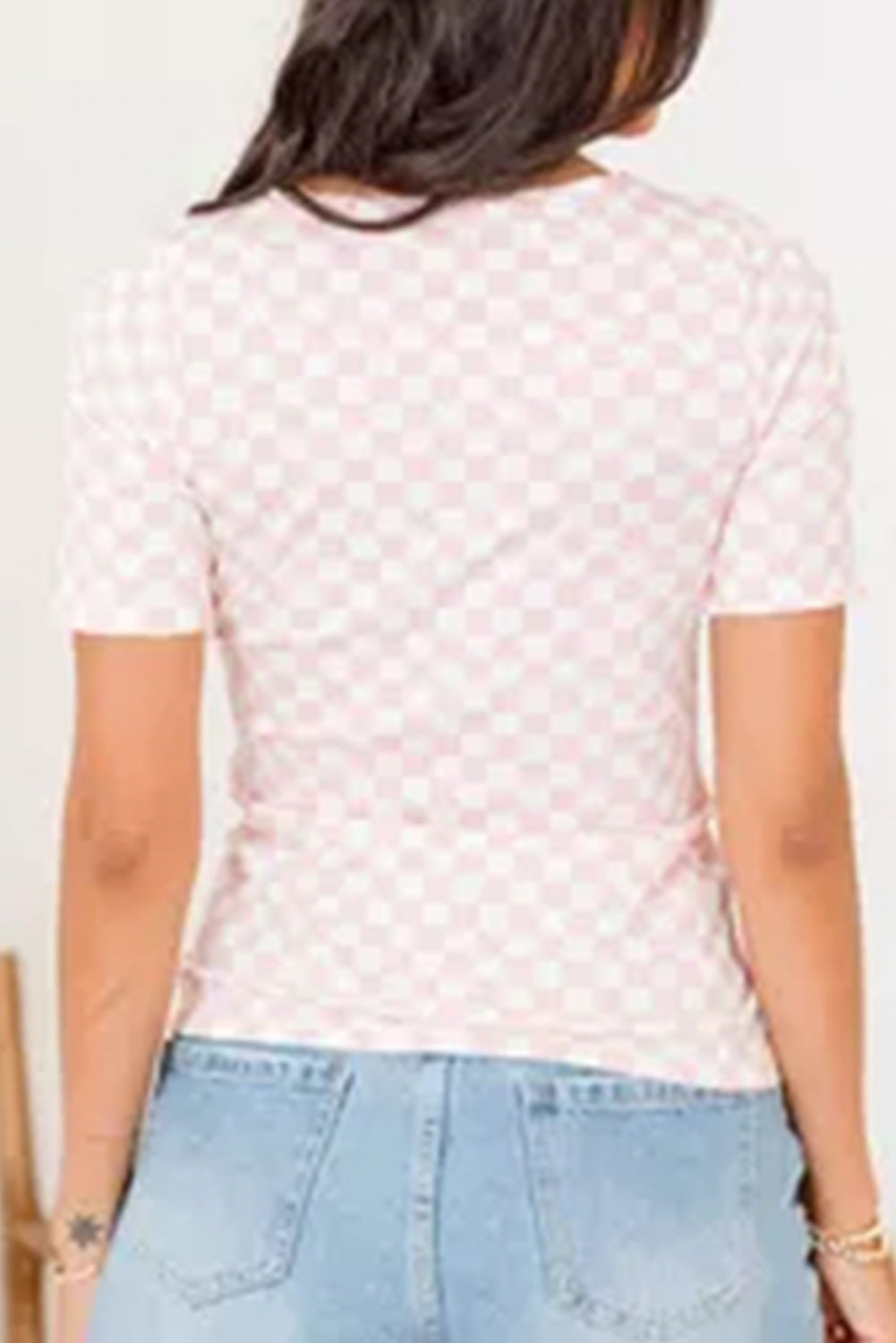Checkered Ribbed Slim Fit T Shirt