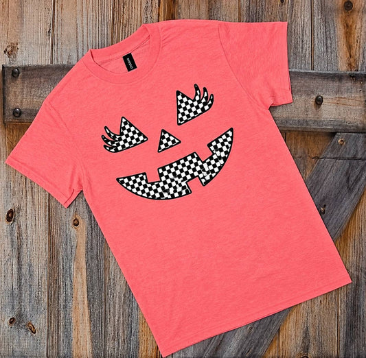 Pink Checkerboard Jack-O'-Lantern Halloween Tee
