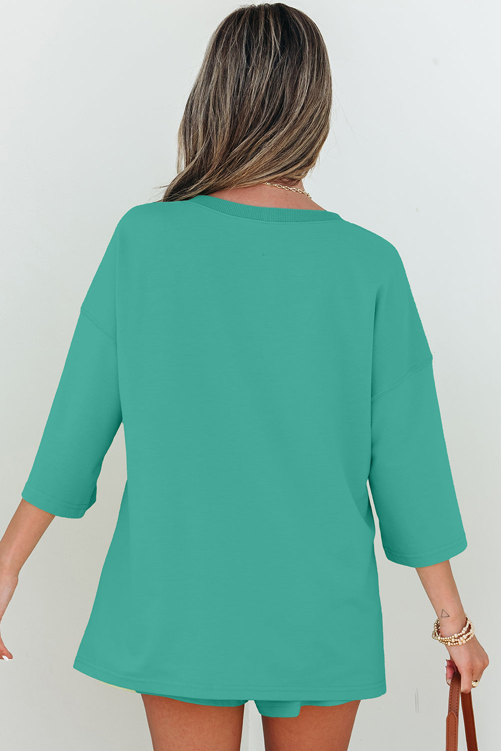 Solid Loose V Neck Half Sleeve Set