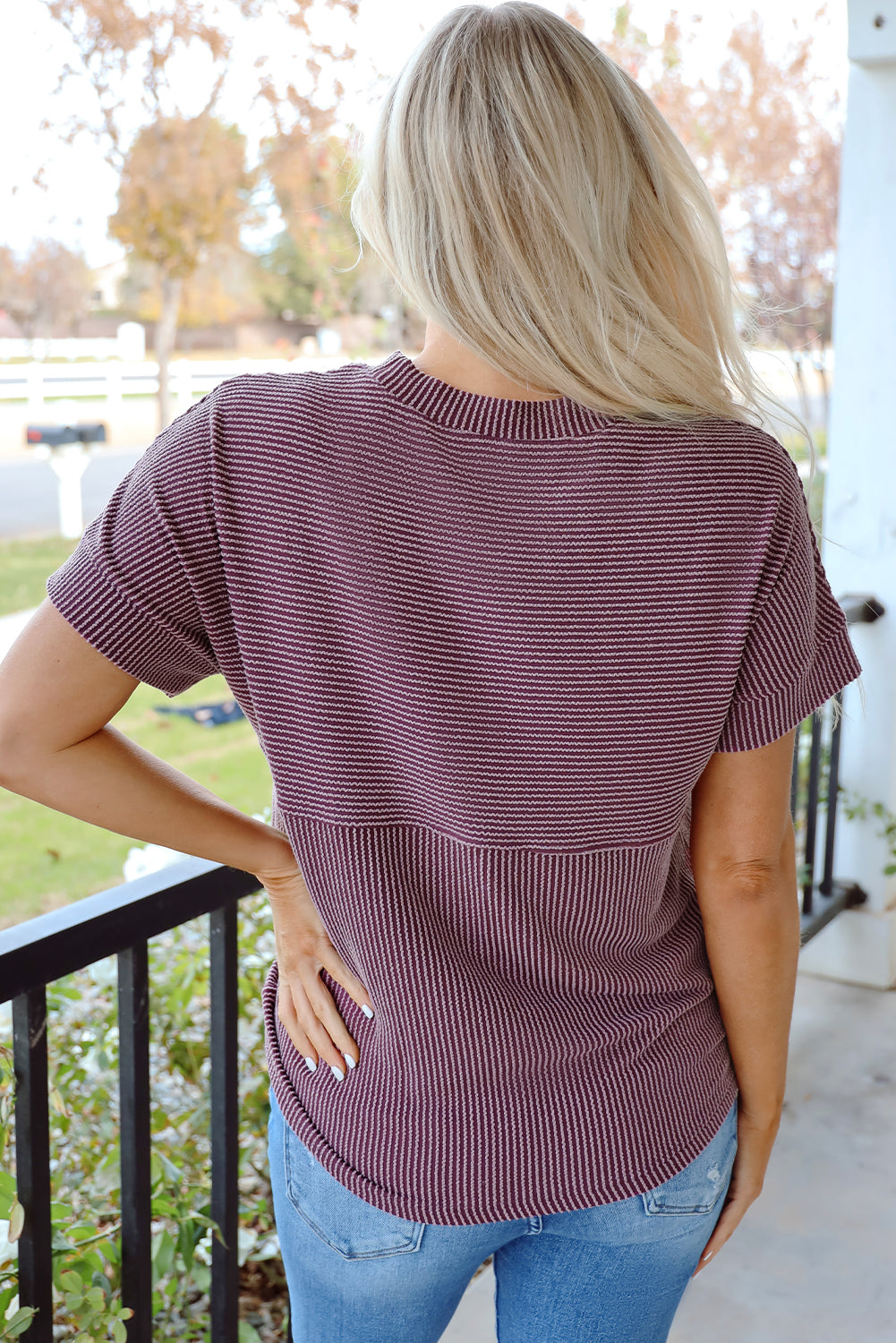 Corded Knit Mock Neck Shirt