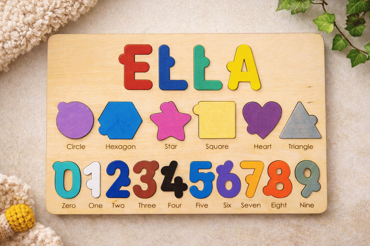 Personalized Shapes and Numbers Wooden Puzzle
