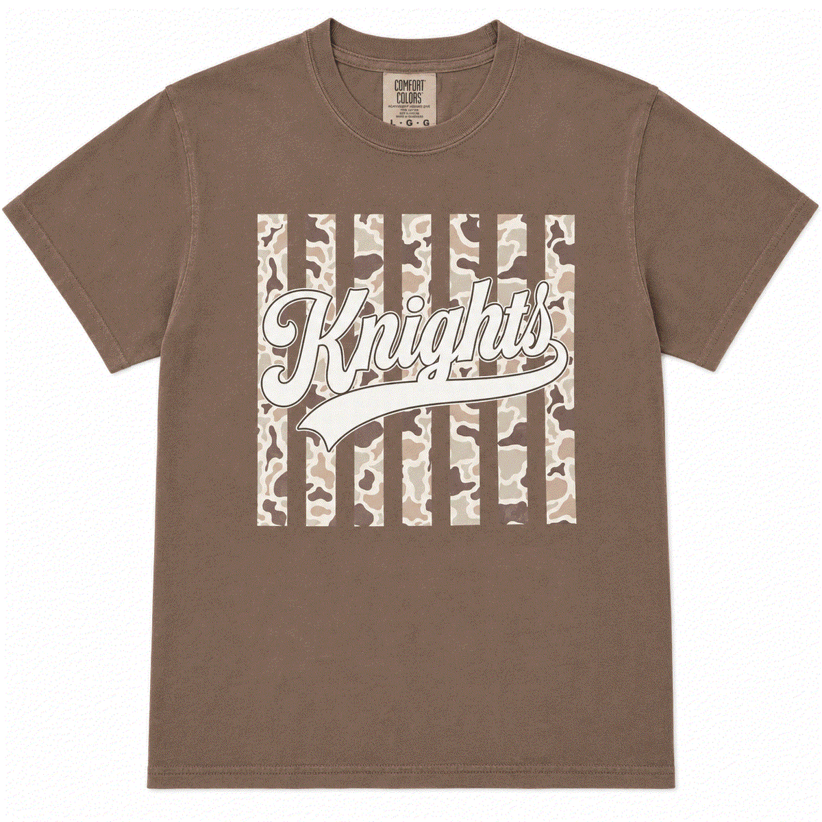 KNIGHTS Game Day Tee in camo print with bold graphic for school spirit and game day style