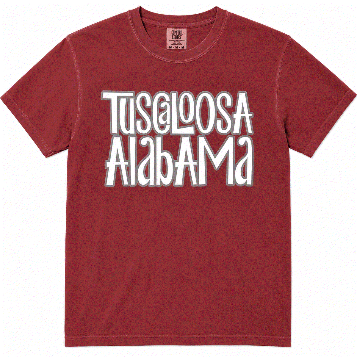 Crimson Tuscaloosa Alabama Game Day Tee with bold graphic and relaxed fit on a Comfort Colors garment-dyed shirt