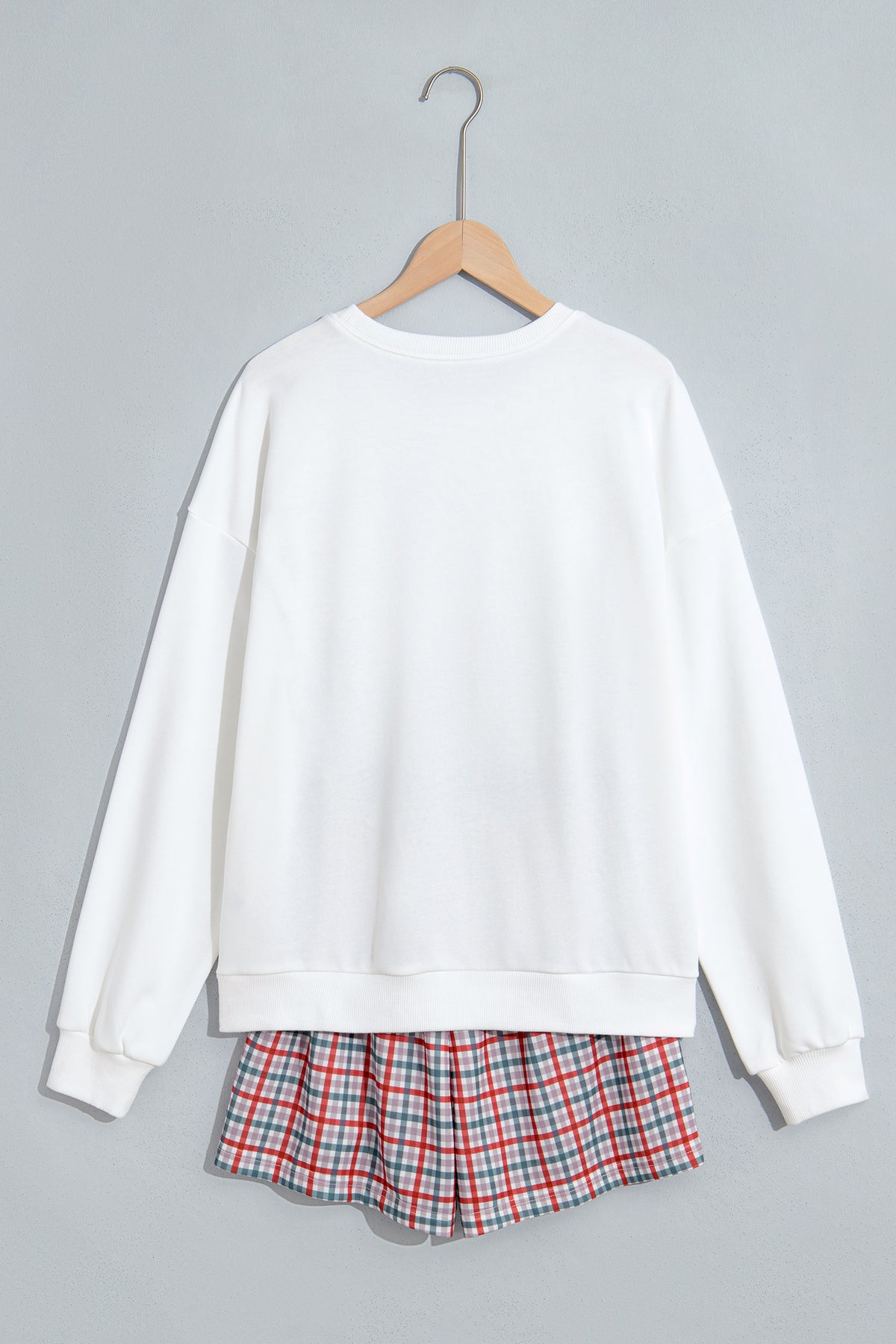 MERRY plaid holiday top and shorts set styled for Christmas
