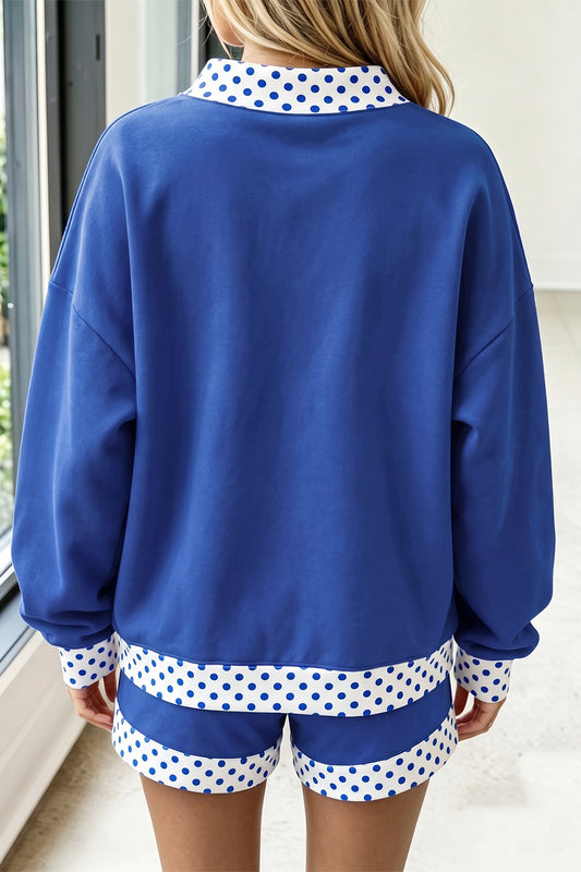 Royal Blue Polka Dot Trim Shorts Set