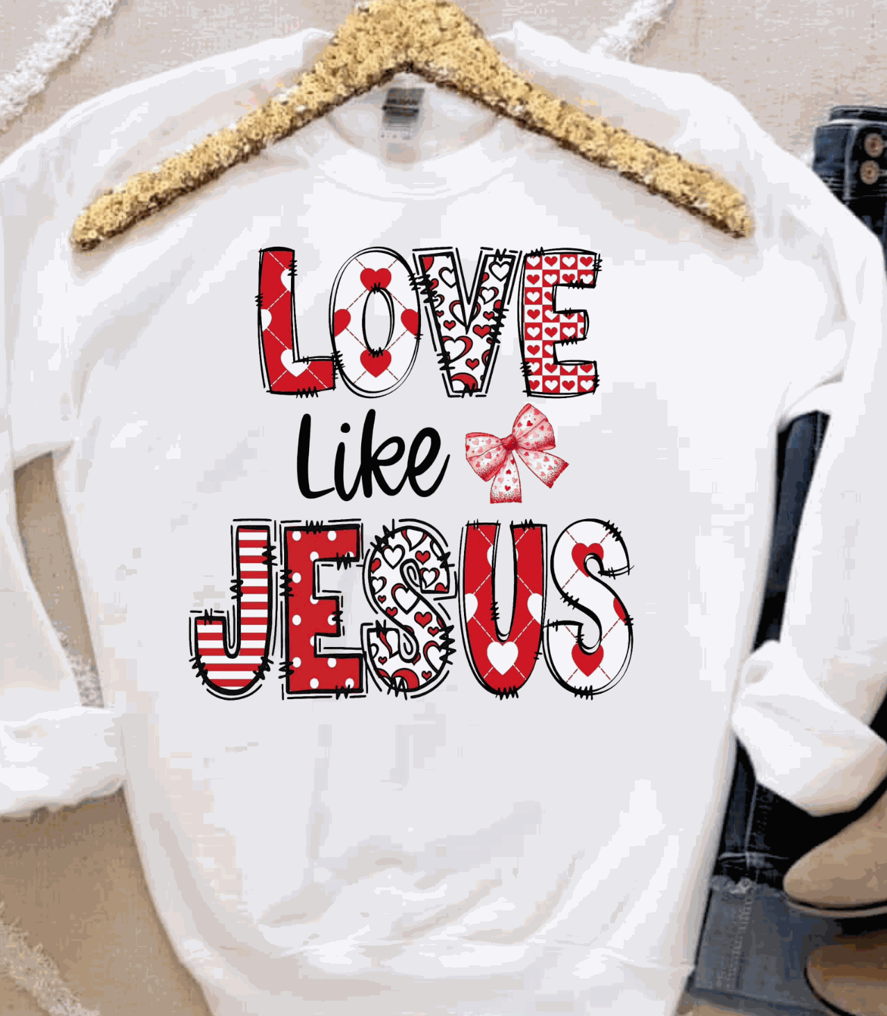 Love Like Jesus shirt promoting positive love message with playful design