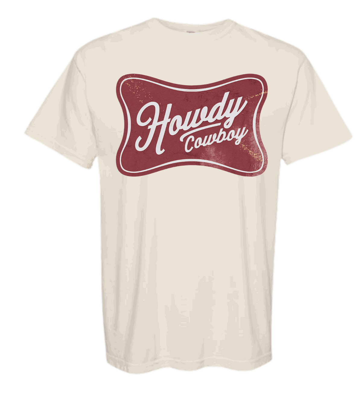 Howdy Cowboy Comfort Color t-shirt with bold logo design.