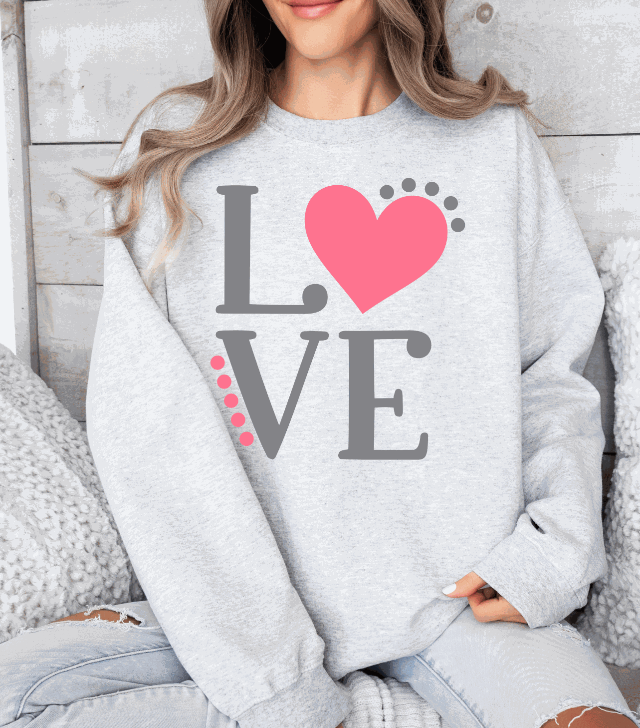 Pink heart LOVE shirt spreading love message