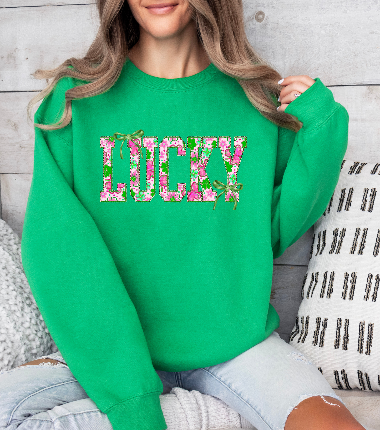 Lucky Pink and Green- Graphic Sweatshirt