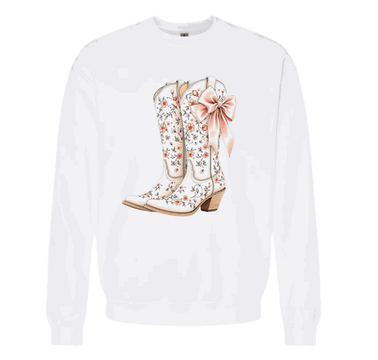 Floral Boots With Bow