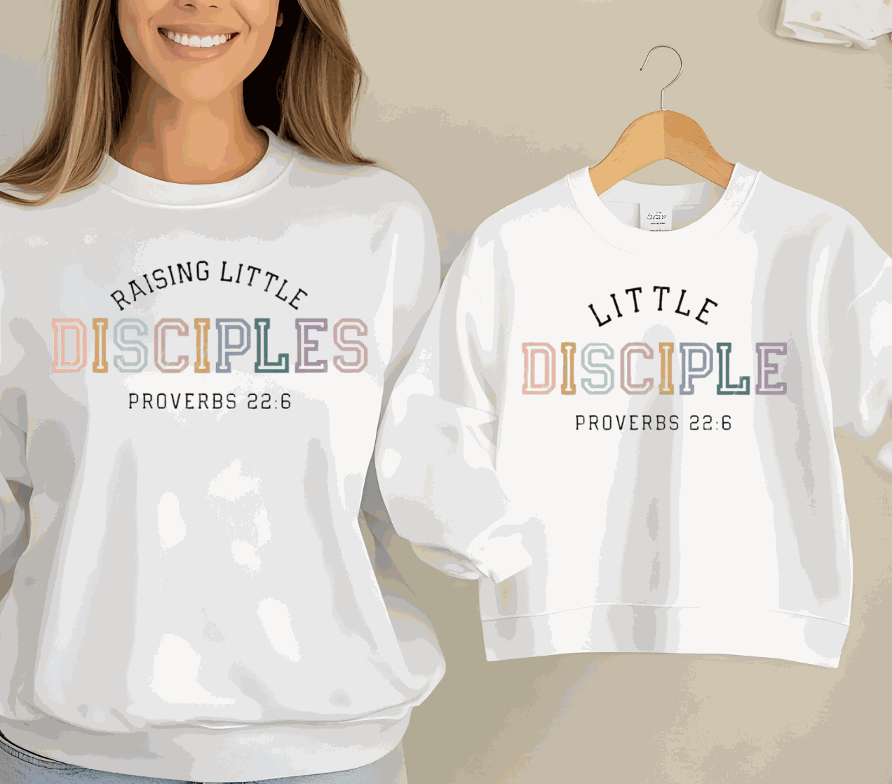 Child wearing Little Disciple shirt with Proverbs 22:6, teaching youth discipleship