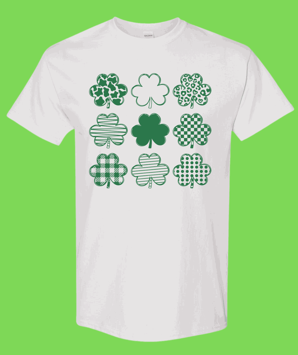 Green shamrocks on a festive St. Patrick's Day shirt design