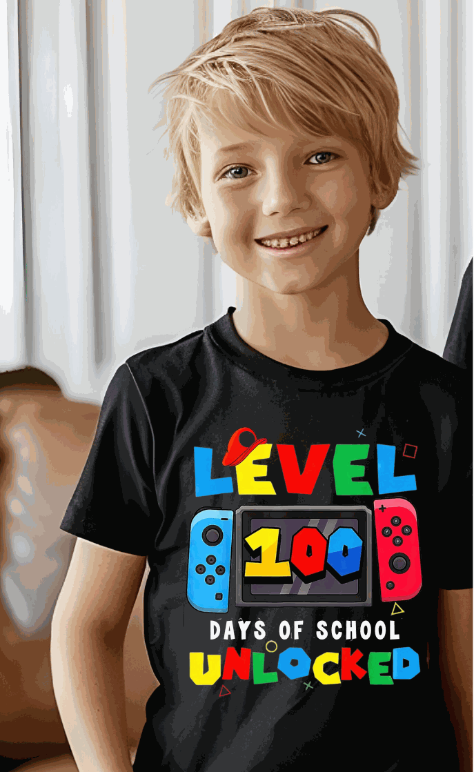 Youth shirt celebrating 100 Days of School with playful design and quality material