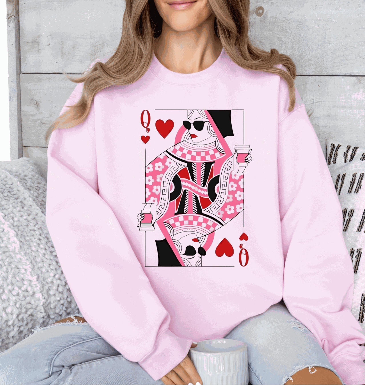 Queen of Hearts shirt with deck of cards design for a royal look