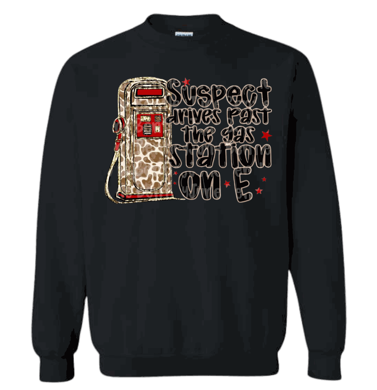 Suspect Gas Station shirt with humorous gas pump graphic and text.