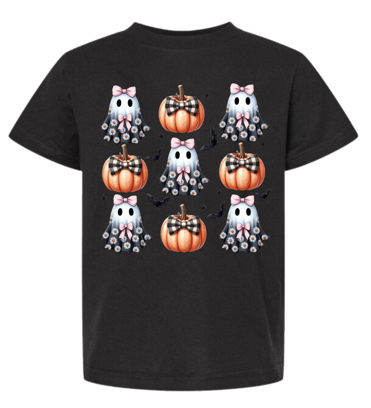 Ghosts with Pink Bows and Pumpkins
