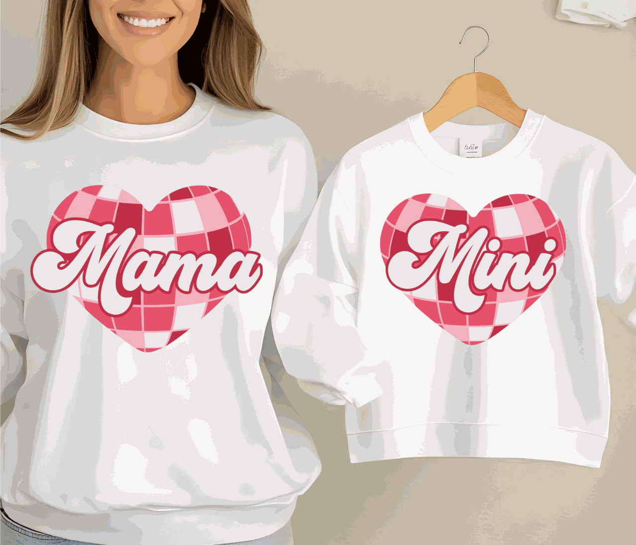 Mama (Disco Ball Heart) matching shirts for mom and child dancing together
