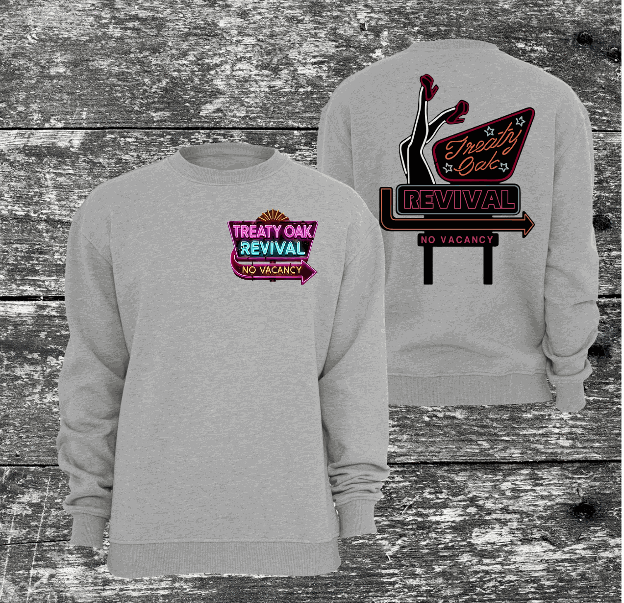 Treaty Oak Revival shirt with music-inspired design on front and back.