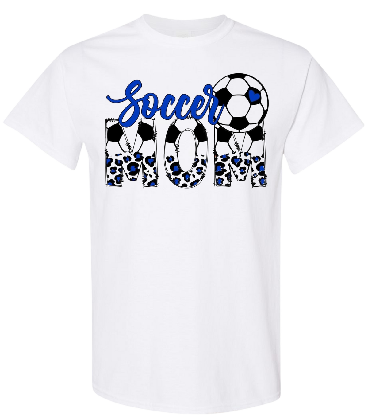 Soccer Mom T-shirt, Gildan brand, white with soccer-themed design.