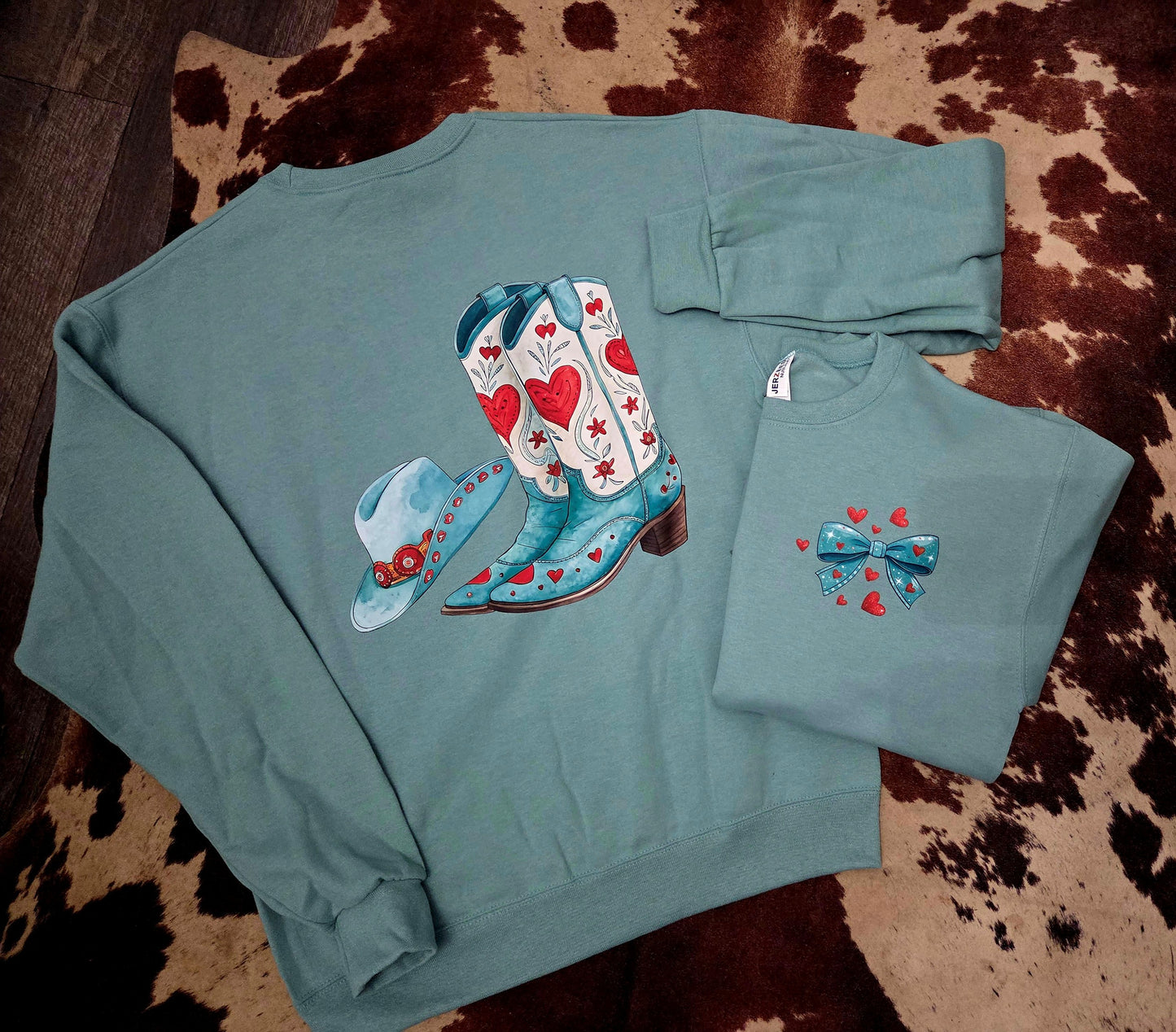 Cowboy Boots and Bows Sweatshirt- Sage