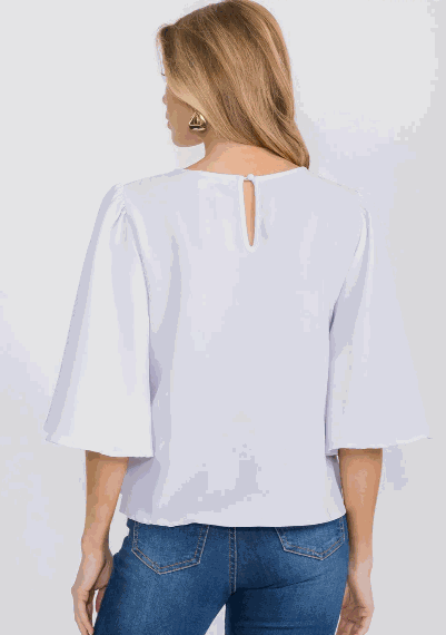 SHORT BELL SLEEVED SOLID BLOUSE