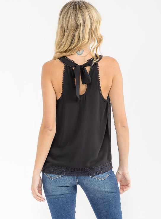 Black Tank- Back Tie/Detailed Trim